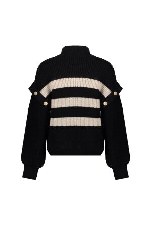 Geisha Geisha pullover stripe buttons 54860-23 Trui 999 black/off-white