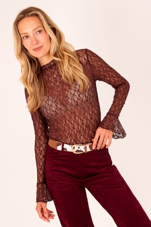 Turquoise by DAAN Turquoise by DAAN top kant 24219 T-shirt Lange mouw chocolate Chocolate