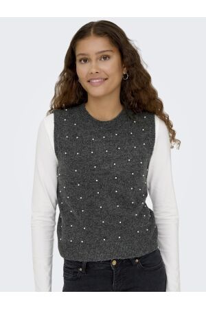 Only Only onlrenata life sl o-neck pearl vest knt Trui korte mouw dark grey melange