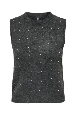 Only Only onlrenata life sl o-neck pearl vest knt Trui korte mouw dark grey melange