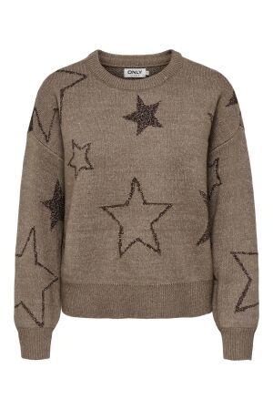 Only Only onlrosie ls o-neck glitter knt Trui cocoa créme