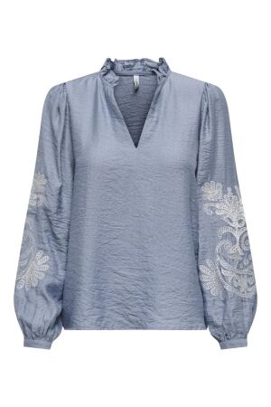 Only Only onlnew malou l/s emb top wvn cs 15344970 T-shirt Lange mouw 5071482 faded denim