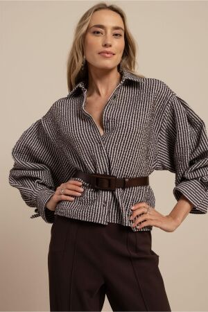 Studio Anneloes Studio Anneloes ivara structure blouse 13569 Blouse 8713 espresso/ecru