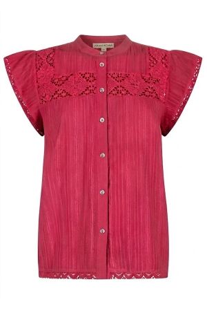 Tramontana Tramontana short-sleeve blouse lace tapes  a08-20-301 Blouse 004250-raspberry