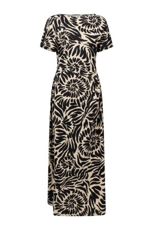 Tramontana Tramontana dress safari bloom  e01-20-501 Jurk 100002-printblack&pebble