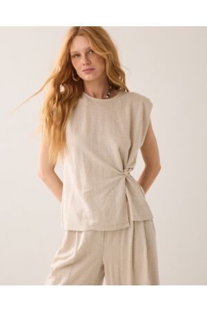 Summum Summum top linen look 3s5299-30761 T-shirt Korte mouw 702 pebble beige