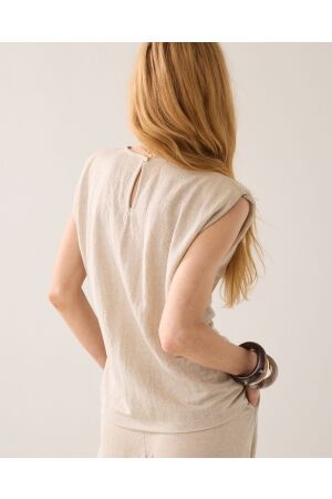 Summum Summum top linen look 3s5299-30761 T-shirt Korte mouw 702 pebble beige