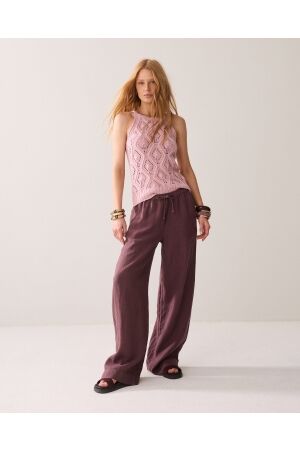 Summum Summum wideleg pant light linen 4s2984-12477 Broek 334 deep fig