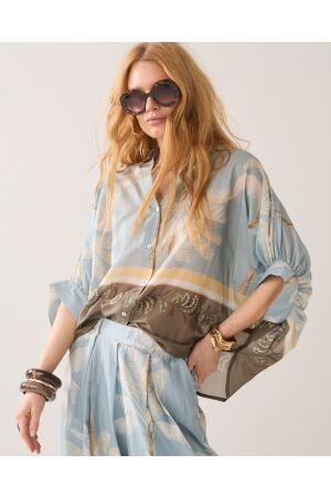 Summum Summum blouse palmtree print 2s3496-12451 Blouse 431 glacier blue