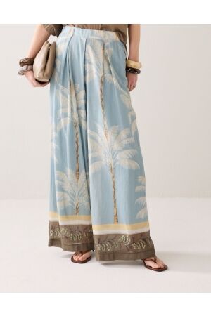 Summum Summum trousers palmtree print single border 4s2993-12451 Broek 431 glacier blue