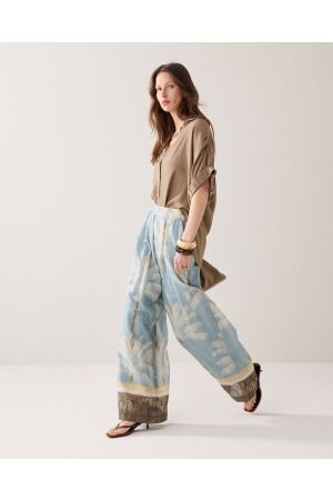 Summum Summum trousers palmtree print single border 4s2993-12451 Broek 431 glacier blue