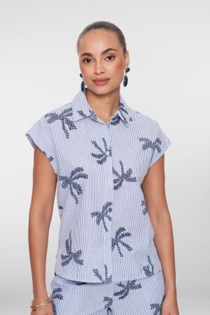 Geisha Geisha top stripes & palmtree 63383-70 Blouse 625 blue/off-white