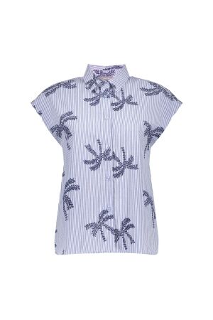 Geisha Geisha top stripes & palmtree 63383-70 Blouse 625 blue/off-white