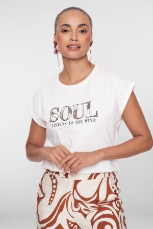 Geisha Geisha t-shirt 'soul' 62370-41 T-shirt Korte mouw 10 off-white/black/camel
