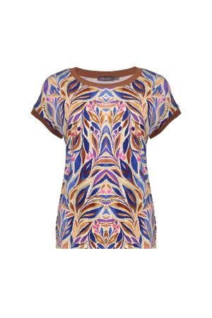 Geisha Geisha t-shirt with rib jersey aop 62462-60 sarah T-shirt Korte mouw 815 pr.02-26-2 indigo/purple