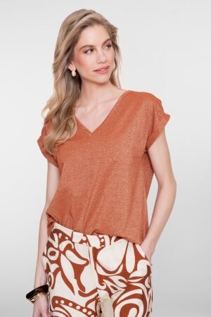 Geisha Geisha t-shirt lurex v-neck 62351-24 T-shirt Korte mouw 202 ginger