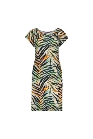 Geisha Geisha dress elastic shoulder jersey aop 67422-60 may Zomerjurkjes 775 pr.03-26-2 brown/green