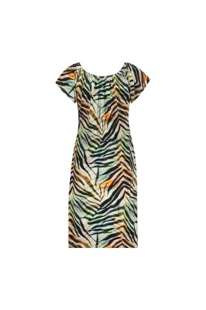 Geisha Geisha dress elastic shoulder jersey aop 67422-60 may Zomerjurkjes 775 pr.03-26-2 brown/green