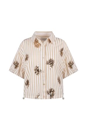 Nukus Nukus leia blouse stripe paillet nks02136 Blouse 143 offwhite/fango