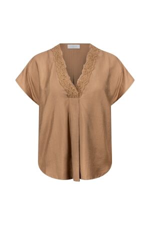 Nukus Nukus marlijn top nks01122 T-shirt Korte mouw 64 camel