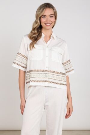 Nukus Nukus bodine blouse embroidery nks02113 Blouse 163 offwhite/camel