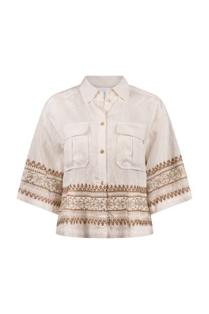 Nukus Nukus bodine blouse embroidery nks02113 Blouse 163 offwhite/camel