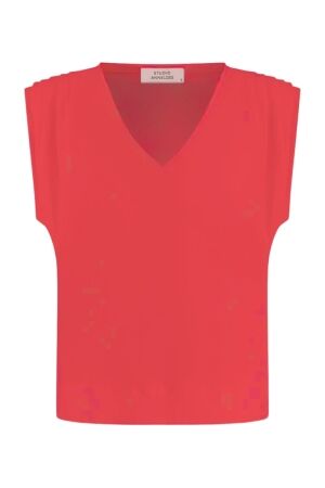 Studio Anneloes Studio Anneloes leona vneck top 13815 T-shirt Korte mouw 2800 coral red