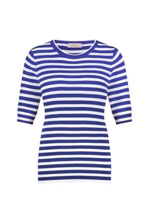 Studio Anneloes Studio Anneloes luna stripe sl pullover 13827 Trui korte mouw 7311 electric blue/offwhite