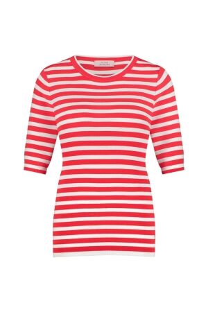 Studio Anneloes Studio Anneloes luna stripe sl pullover 13827 Trui korte mouw 2811 coral red/offwhite
