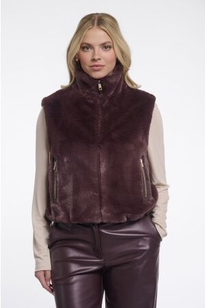 Rino & Pelle Rino & Pelle nikki.7002611 short faux fur waistcoat Vest 10873 chocolate bean