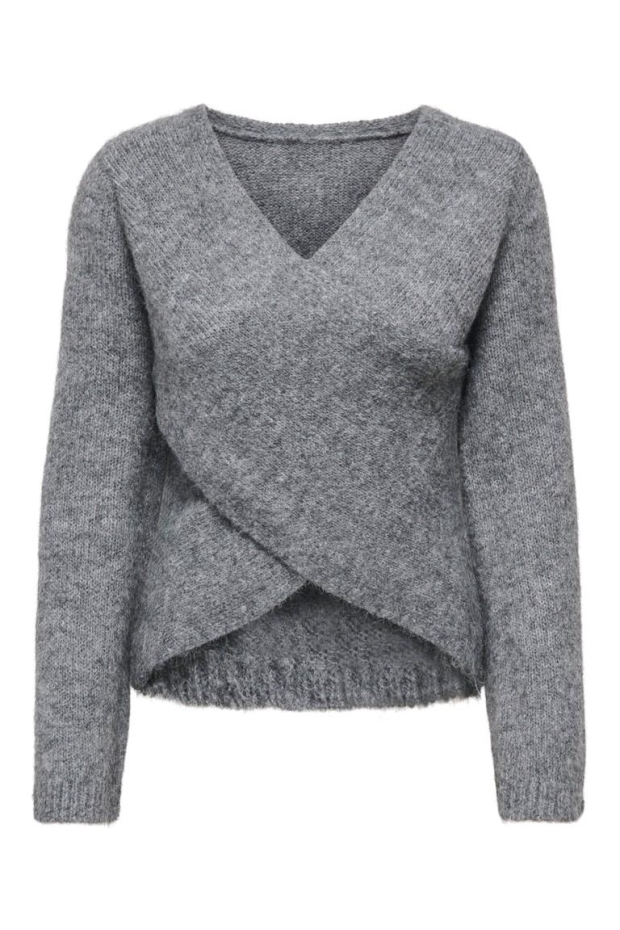 Only ONLMAGGIE LS CROSS V-NECK CC KNT 15375129 5101026 Medium Grey Melange