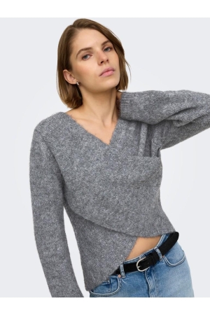 Only Only onlmaggie ls cross v-neck cc knt 15375129 Trui 5101026 medium grey melange