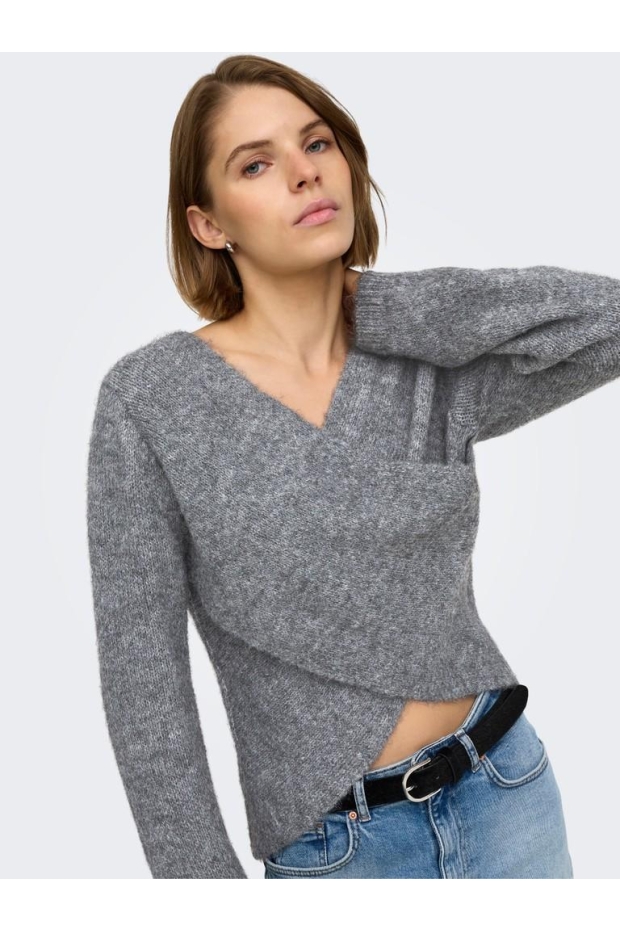 Only ONLMAGGIE LS CROSS V-NECK CC KNT 15375129 5101026 Medium Grey Melange