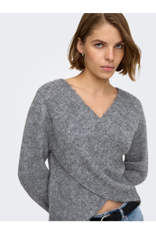 Only ONLMAGGIE LS CROSS V-NECK CC KNT 15375129 5101026 Medium Grey Melange