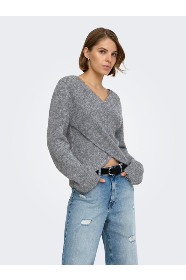 Only ONLMAGGIE LS CROSS V-NECK CC KNT 15375129 5101026 Medium Grey Melange
