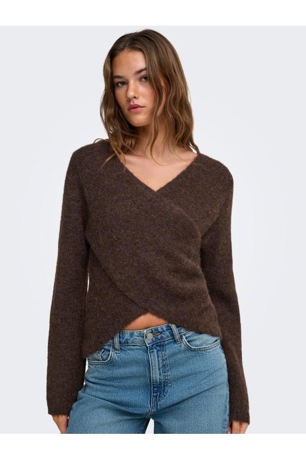 Only ONLMAGGIE LS CROSS V-NECK CC KNT 15375129 5027929 Coffee Bean Melange