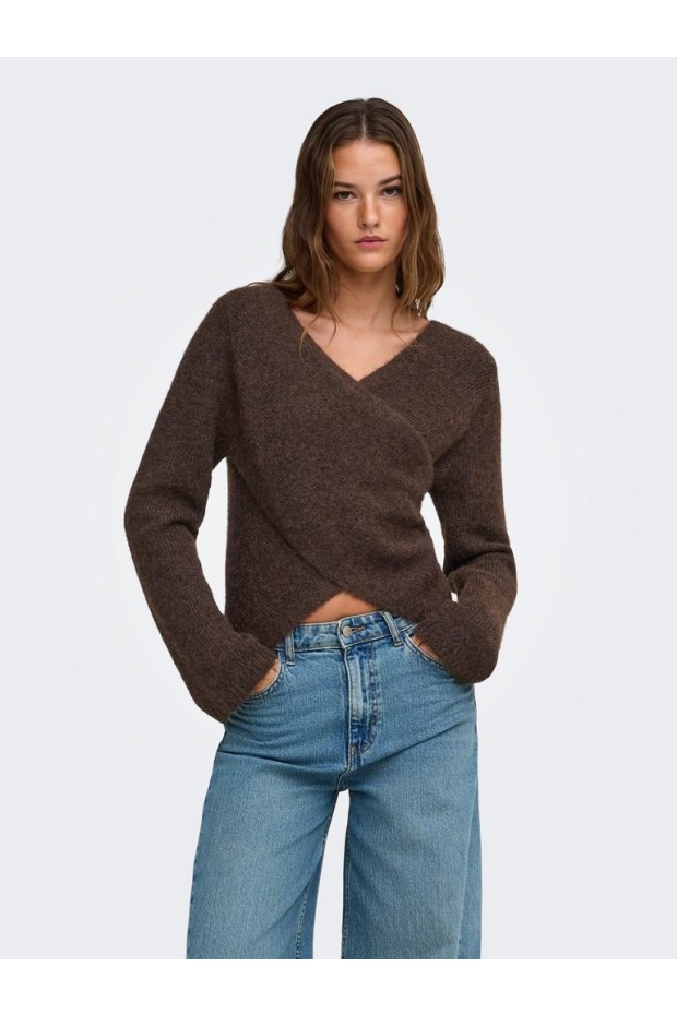 Only ONLMAGGIE LS CROSS V-NECK CC KNT 15375129 5027929 Coffee Bean Melange