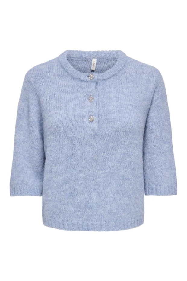 Only ONLMAGGIE SS BUTTON O-NECK CC KNT 15375128 5061114 Dusty Blue Melange/Bling Bu
