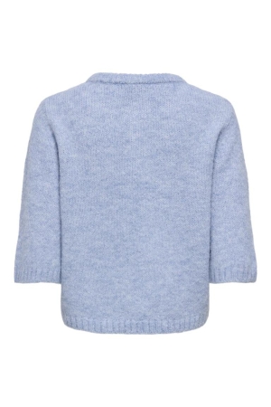 Only Only onlmaggie ss button o-neck cc knt 15375128 Trui korte mouw 5061114 dusty blue melange/bling bu
