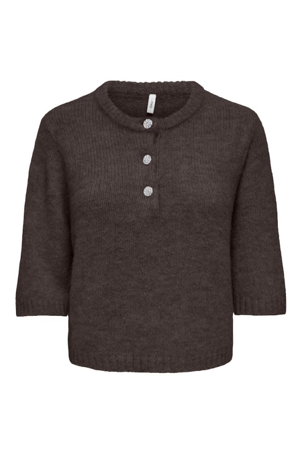 Only ONLMAGGIE SS BUTTON O-NECK CC KNT 15375128 5101027 Coffee Bean Melange/Bling B