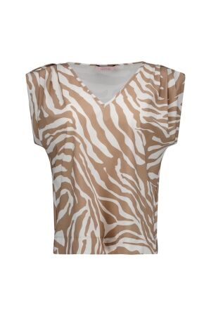 Studio Anneloes Studio Anneloes leone zebra vneck top 13894 T-shirt Korte mouw 2217 latte/ecru