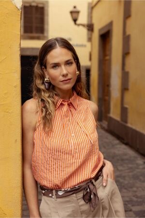 Studio Anneloes Studio Anneloes kimmy stripe poplin blouse 13907 Blouse 2644 orchid orange/pop pink