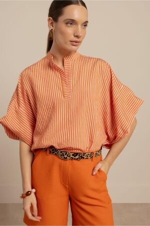 Studio Anneloes Studio Anneloes laureen stripe poplin blouse 13908 Blouse 2644 orchid orange/pop pink
