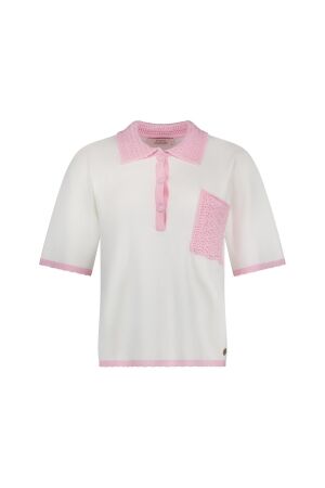 Studio Anneloes Studio Anneloes jemy crochet polo 13915 Poloshirts 1744 ecru /pop pink