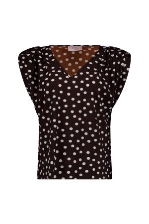 Studio Anneloes Studio Anneloes leone dot vneck top 13936 T-shirt Korte mouw 8717 espresso/ecru