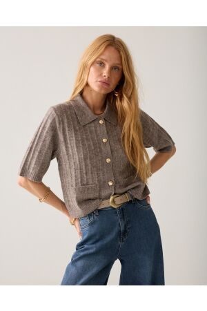 Summum Summum short cardigan soft melange knit 7s8019-70088 Vest 742 taupe
