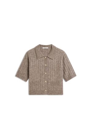Summum Summum short cardigan soft melange knit 7s8019-70088 Vest 742 taupe