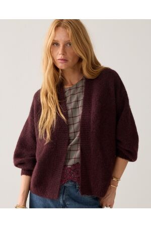 Summum Summum puff sleeve cardigan cozy melange knit 7s5844-7997 Vest 335 dark burgundy