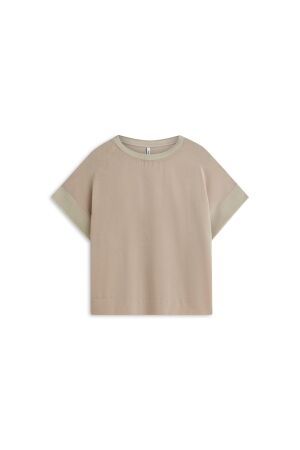 Summum Summum satin jersey mix boxy top 3s5330-30797 T-shirt Korte mouw 708 light taupe