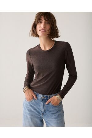 Summum Summum basic tee soft lurex jersey 3s5170-30644 T-shirt Lange mouw 754 dark chocolate